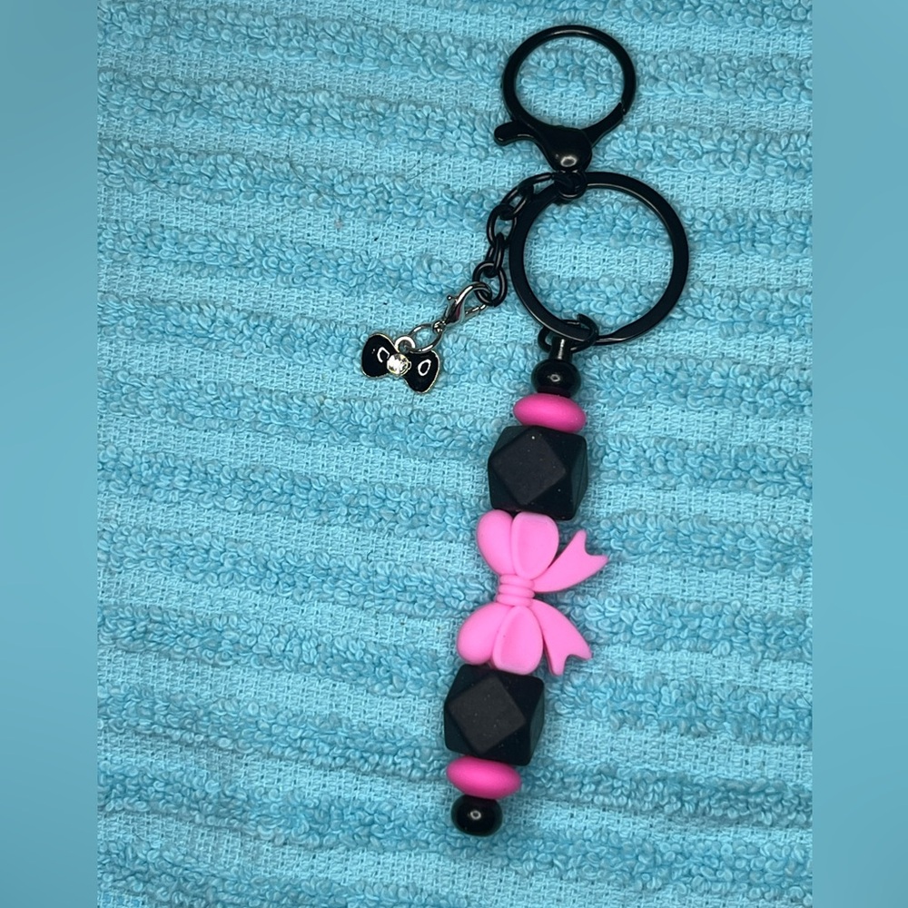 Pink and Black Bow Keychain